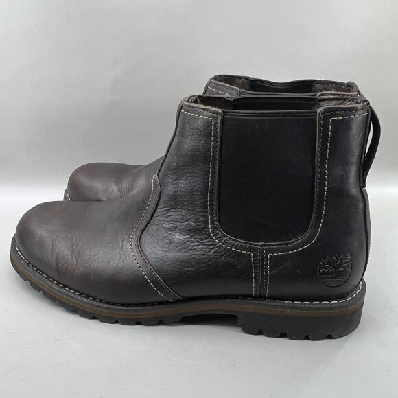 Timberland Larchmont Cheslsea Boots Men Size 12 Brown Leather Ankle Pull On Shoe - Picture 3 of 9